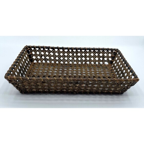 Vintage Cane Rattan Guest Towel Napkin Holder Tray 10" x 6" Brown - Picture 1 of 7